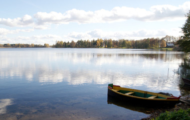 Fototapeta na wymiar lake landscape with boat