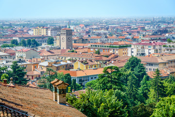 Fototapeta na wymiar Panoramic view of lower town in Bergamo Italy