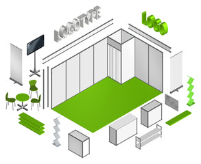 Exhibition booth isometric hi-res 3D template