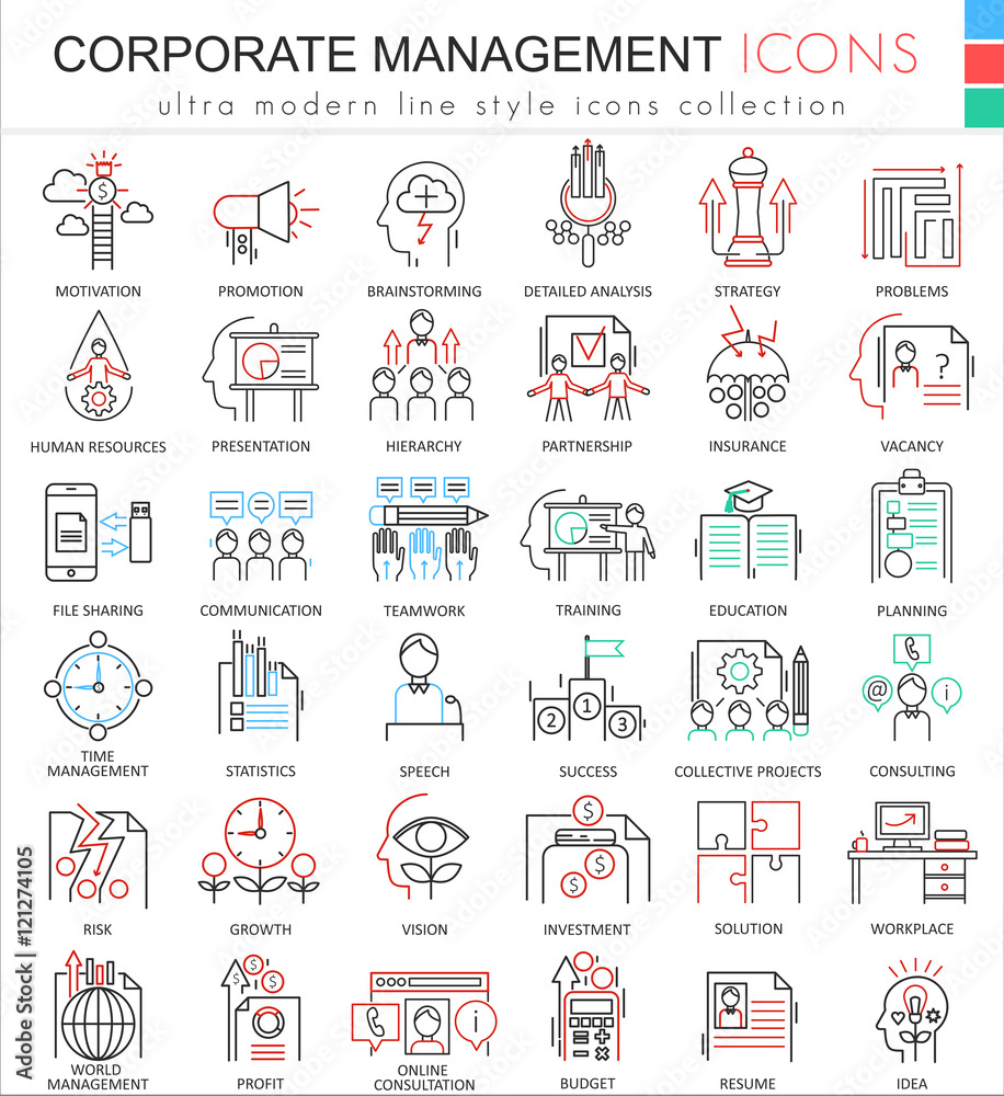 Poster Vector Corporate managment ultra modern color outline line icons for apps and web design.
