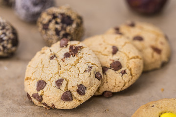 Circle chocolate cookies desert isolated on a brown background