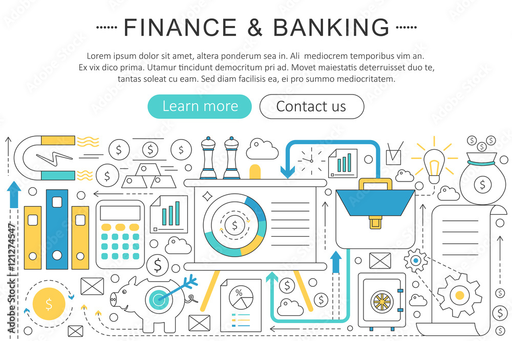 Poster vector elegant thin line flat modern art design finance banking investment concept. website header b