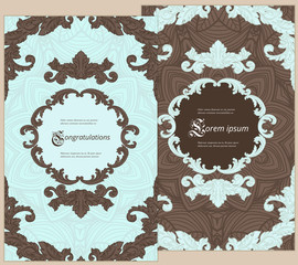 Set of flyer pages ornamental illustration stylized gold concept. Luxury art traditional, Islam, arabic, indian, ottoman motifs, elements. Vector decorative retro greeting card or invitation design.