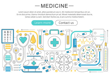 Vector elegant thin line flat modern Art design Healthcare and medicine hospital concept. Website header banner elements layout. Presentation, flyer and poster.