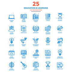 Modern Flat Line Color Icons- Education and Learning