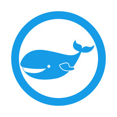 Icono plano ballena en circulo color azul