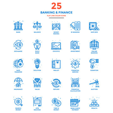 Modern Flat Line Color Icons- Banking and Finance