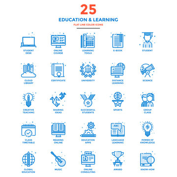 Modern Flat Line Color Icons- Education and Learning