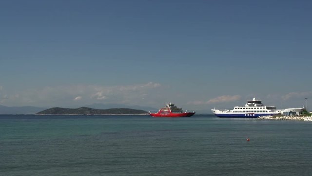 Ferry leaving Limenas, Thassos town,  Greece