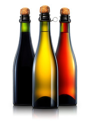Set of beer bottles with clipping path isolated on black background