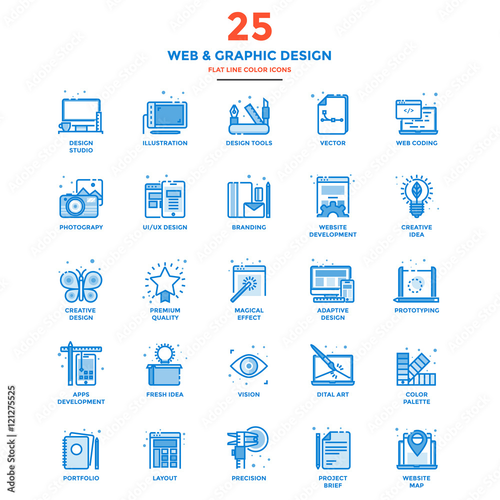 Sticker modern flat line color icons- web and graphic design
