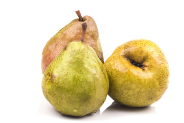 three ripe fragrant yellow pear