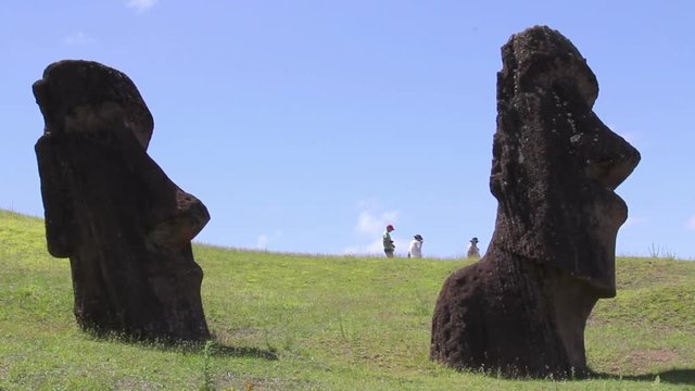 Tourists at Rano Raraku Moai Factory, Easter Island, Rapa Nui