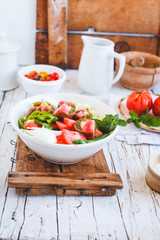Gazpacho ingredients bowl ready to preparel spanish soup. 