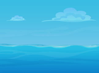 Water ocean sea landscape with sky and clouds. Vector game style illustration. Background for games. © lembergvector