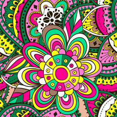 Vector flower pattern. Seamless texture, detailed  flowers doodle  illustrations. Floral pattern in doodle style, spring floral background.