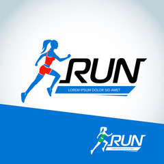 Run club logo template. Woman fitness. Sport logotype template, sports club, running club and fitness vector logo design template