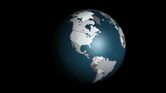 3D geopolitical map of the Earth with all countries and their borders that starts from a flat map and then folds into a spinning globe.