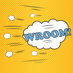Wroom text sound effect for comic book