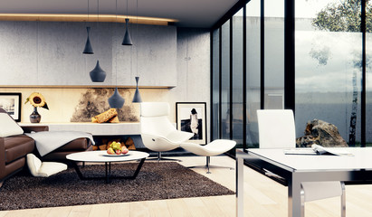 Interior Design - 3D render eines modernen Wohnzimmers - 121279181