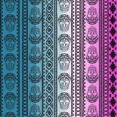Seamless vector tribal texture. Vintage ethnic seamless backdrop. Tribal seamless texture.  Striped vintage boho fashion style pattern background with skull doodles elements.