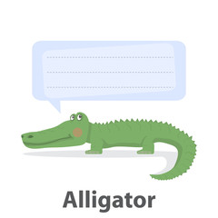 Green alligator vector illustration.Cartoon reptile vector .Danger animal isolated on a white background with template speech bubble.Zoo animal.African alligator animal