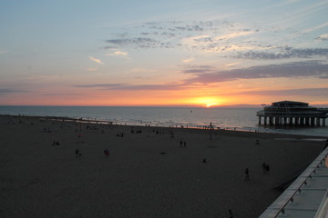 Romantic sunset at the beach and sea in the Netherlands