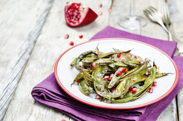 roasted snap green beans with Pomegranate
