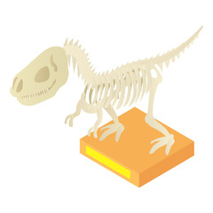 Dinosaur skeleton in archeology museum icon in cartoon style isolated on white background vector illustration