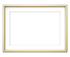 Fototapeta premium Golden Picture Frame. 3D render of Golden Frame with white Passe-partout. Rounded profile. Blank for Copy Space.