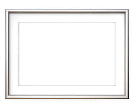 Steel Picture Frame. 3D render of metal Frame with white Passe-partout. Rounded profile. Blank for Copy Space.