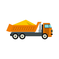 Truck with sand icon in flat style isolated on white background. Transport symbol vector illustration