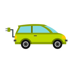 Eco car icon in flat style isolated on white background. Transport symbol vector illustration