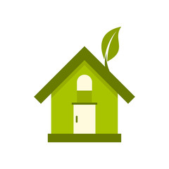 Eco house icon in flat style isolated on white background. Ecology symbol vector illustration