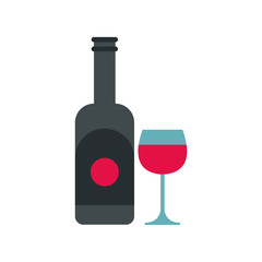 Wine and glass icon in flat style isolated on white background. Tasting symbol vector illustration