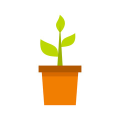 Plant in clay pot icon in flat style isolated on white background. Gardening symbol vector illustration
