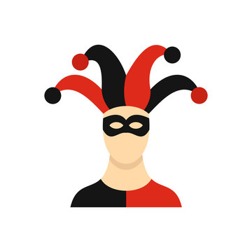 Jester with cap icon in flat style isolated on white background. Circus symbol vector illustration