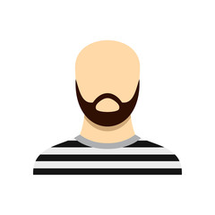 Prisoner with a beard icon in flat style isolated on white background. Punishment symbol vector illustration