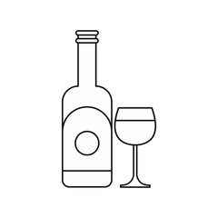 Wine and glass icon in outline style isolated on white background. Drink symbol vector illustration