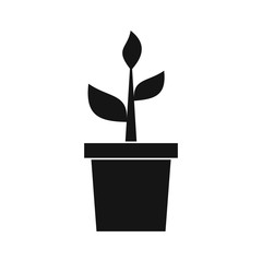 Plant in clay pot icon in simple style isolated on white background. Gardening symbol vector illustration