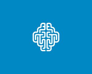 Obraz premium Linear brain logo generate idea design template. Color line android sign. Universal smart mind maze game vector icon.
