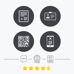 QR scan code icon. Boarding pass flight sign.