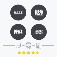 Sale icons. Best choice, price symbols