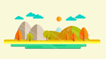 Vector flat illustration. Abstract forest in autumn.