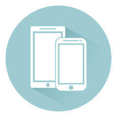 Mobile phones gadget, device flat style icon with shadow on background, vector illustration