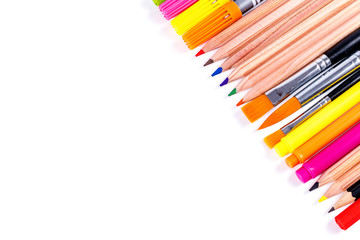 School and office supplies isolated on white background.