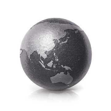 Black iron Asia & Australia world map 3D illustration on white background