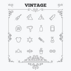 Universal icons. Camping tent, hot coffee drink.