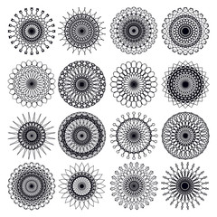 Vector set of round mandala patterns. Geometric elements for creating festive invitations, holiday, Indian and Arabic design, kaleidoscope.