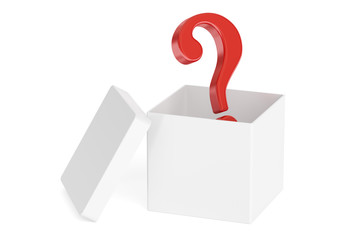 Open box with question, 3D rendering